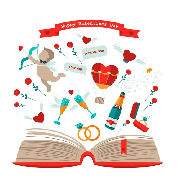 Valentines day book with cupid — Stock Vector