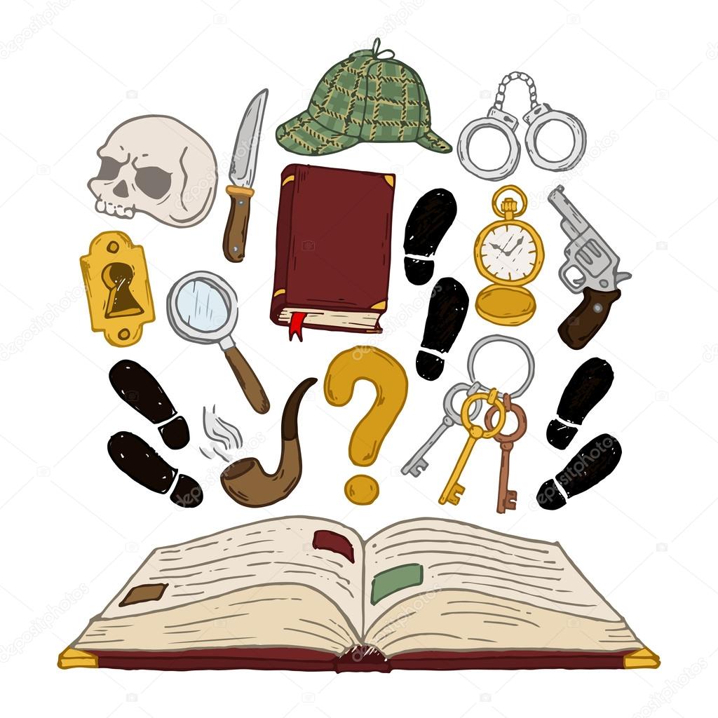 Open book with detective elements