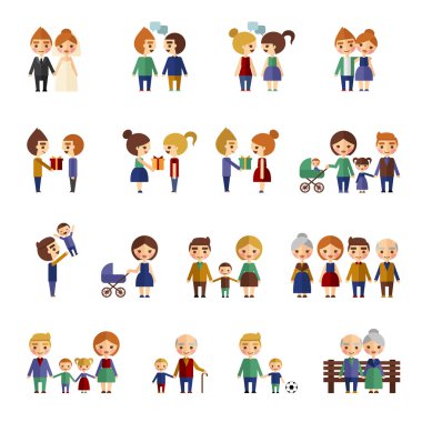 Aile rakamlar düz Icons set