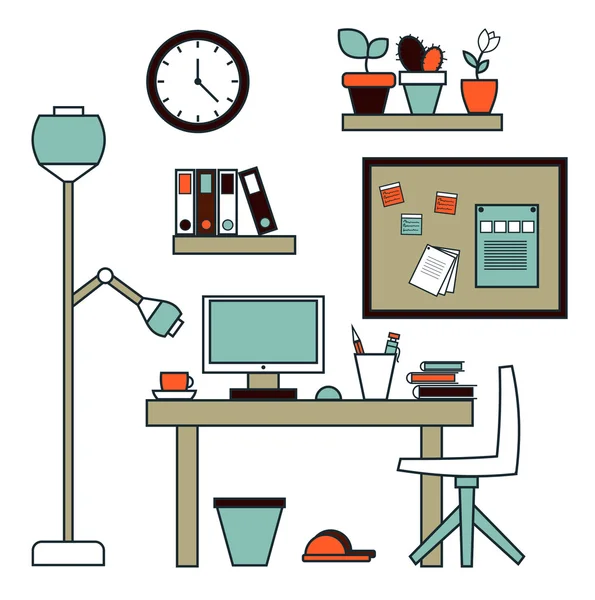 Espacio de trabajo de oficina creativo moderno con computadora . — Vector de stock