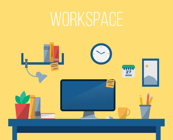 Illustration concept of creative office workspace — Stock Vector