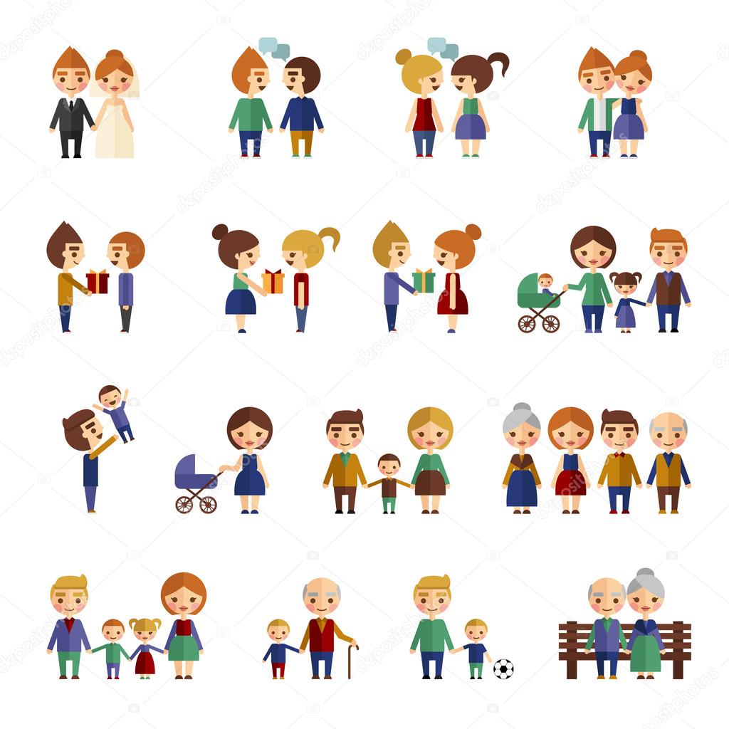 Family figures flat icons set
