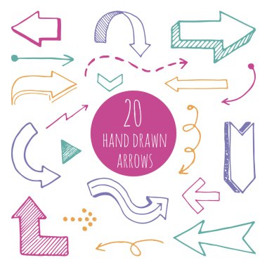 Elle çizilmiş renkli çizgi roman okları kümesi