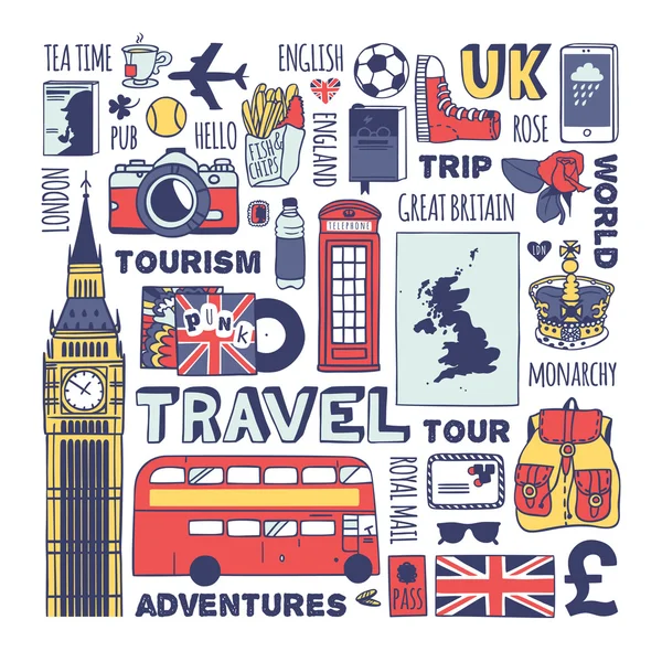 Inglaterra conjunto de viagem — Vetor de Stock