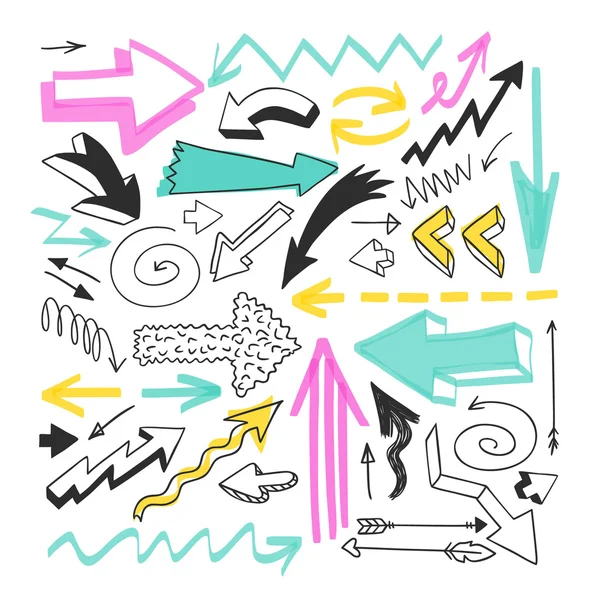 Elle çizilmiş renkli çizgi roman okları kümesi