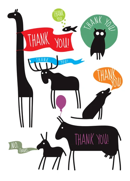 Gracias animales establecidos — Vector de stock