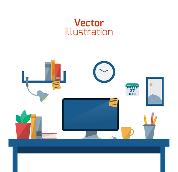Mesa de trabajo con ordenador — Vector de stock