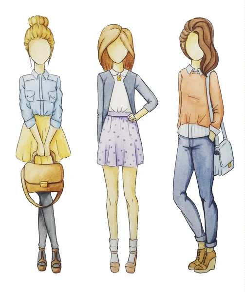 Conjunto de chicas de moda — Vector de stock