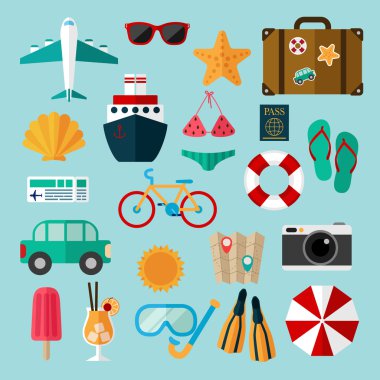 Yaz ve plaj Icons set