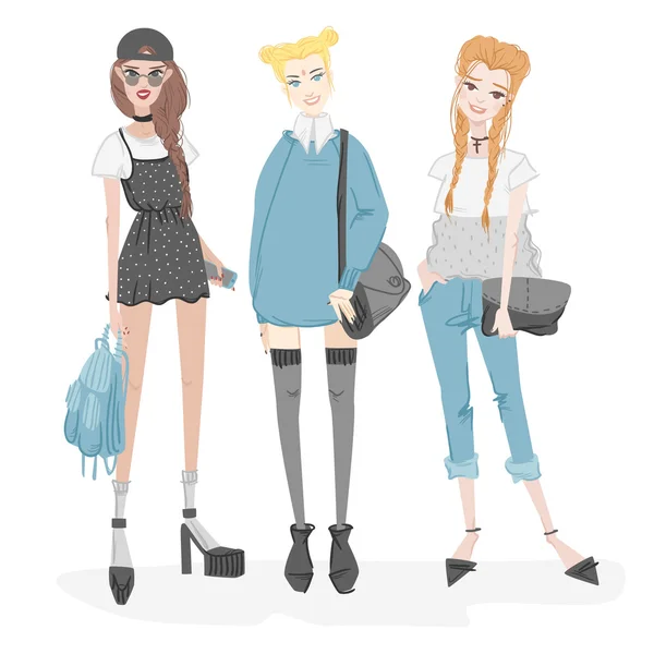 Ensemble de filles à la mode — Image vectorielle