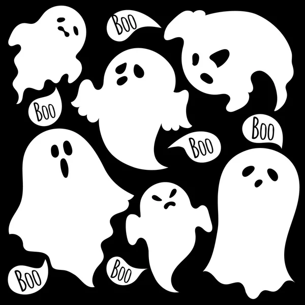 Bílé ghostes na černé — Stockový vektor