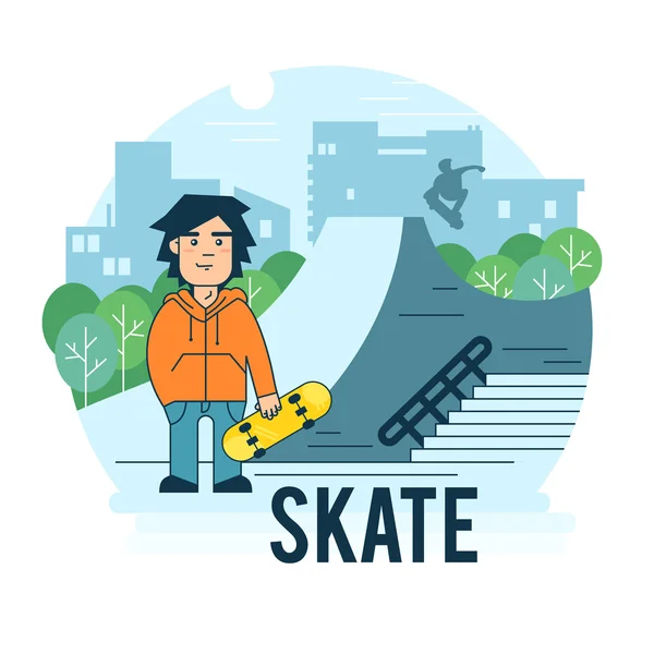 Patinador en skate park — Vector de stock