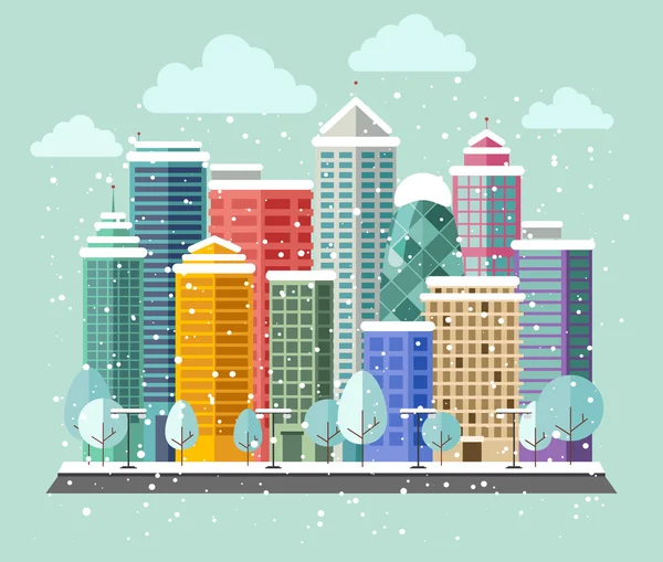 City in winter at day — Stock Vector