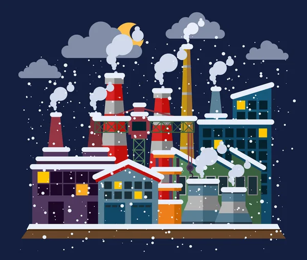 Ciudad en invierno por la noche — Vector de stock