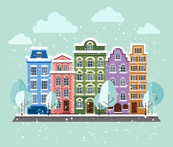 Ciudad en invierno durante el día — Vector de stock