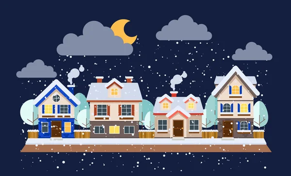 Edificios en nieve en invierno — Vector de stock