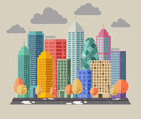 Edificios en un día lluvioso — Vector de stock