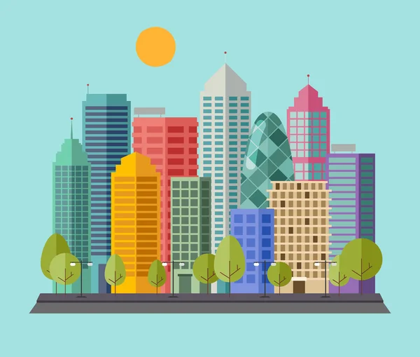 Summer cityscape flat style — Stock Vector