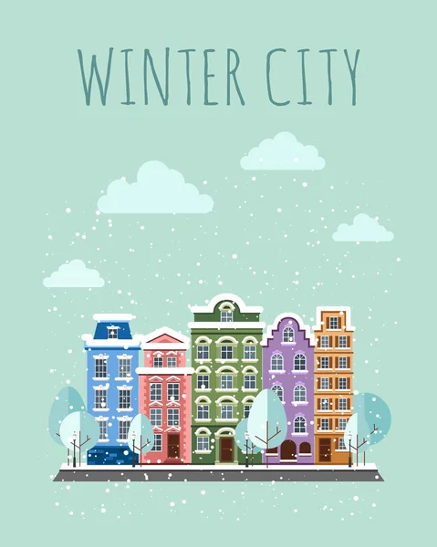 Ville en hiver le jour — Image vectorielle