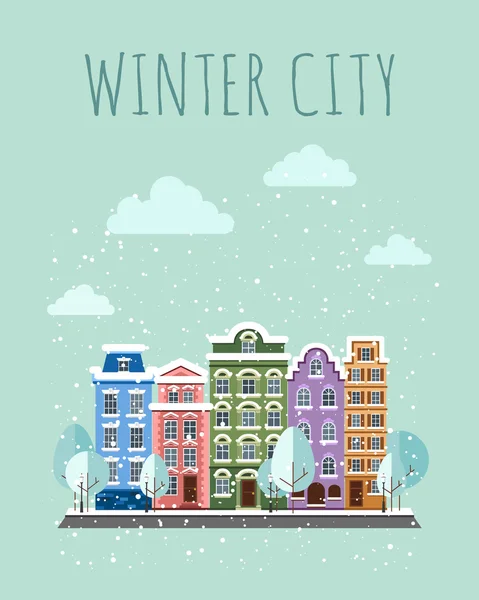 Ciudad en invierno durante el día — Vector de stock