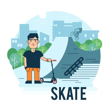Çocuk bir parkta scooter üzerinde