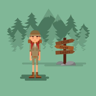 boy travels in forest. clipart