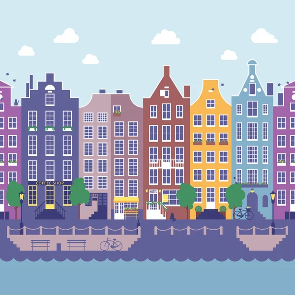 City by the river flat style — Stock Vector