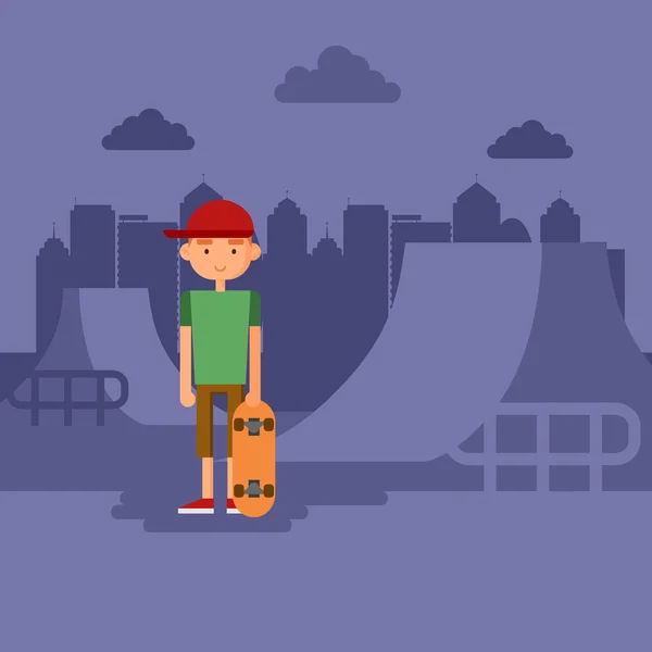 Boy in the park with skateboard. — Stock Vector