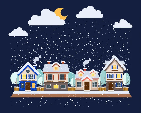 Edifícios na neve no inverno —  Vetores de Stock