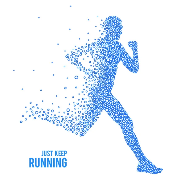 Hombre corriendo con círculos azules — Vector de stock