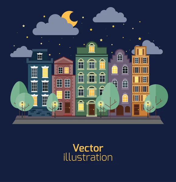 Landschap nacht stad — Stockvector