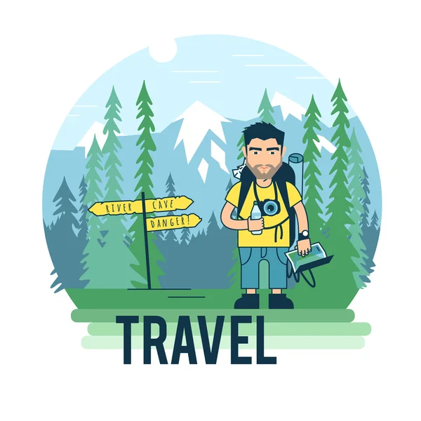 Este turista en el parque nacional — Vector de stock