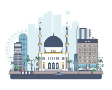Ön planda bir cami ile Cityscape.