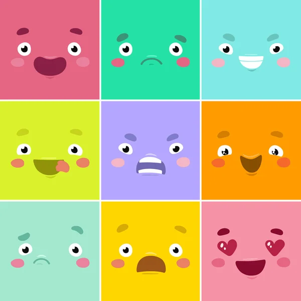 Desenhos animados rostos emocionais — Vetor de Stock
