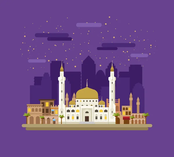 Mosque on the background of the city. — Stock Vector