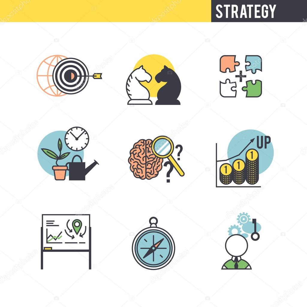 Strategy concept. Set of icons on white background.
