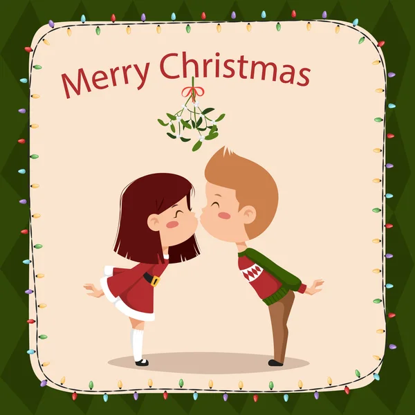 Couple kissing under mistletoe — Stock Vector