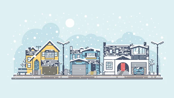 Ciudad cubierta de nieve — Vector de stock