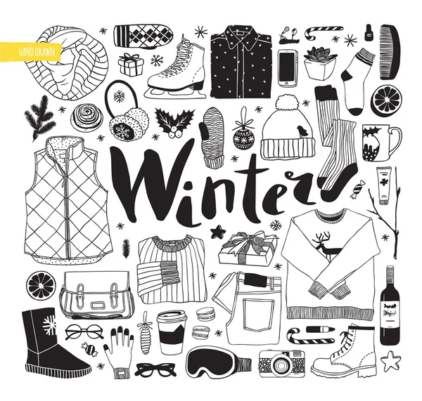 Inverno temporada temático doodle set —  Vetores de Stock