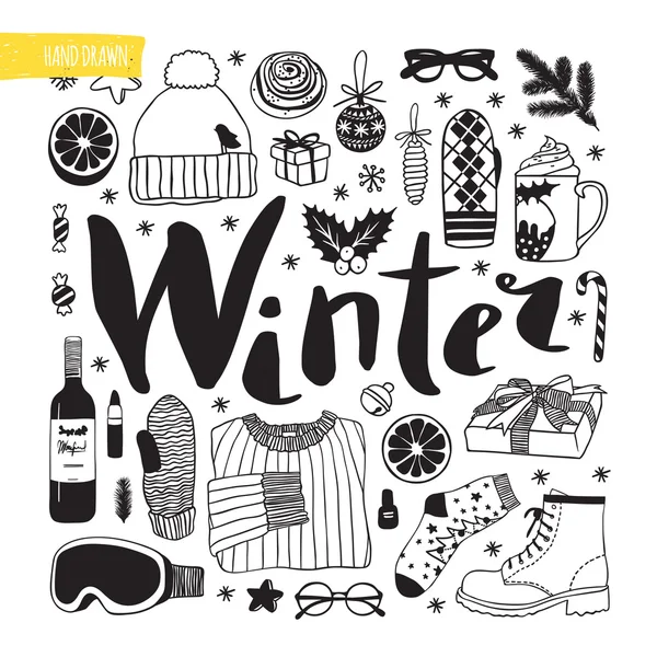 Winter season themed doodle set — Stock Vector