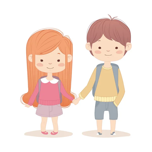 Jongen en meisje hand in hand — Stockvector