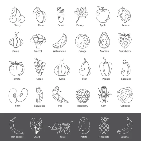 Лінійні ікони - фрукти та овочі — стоковий вектор