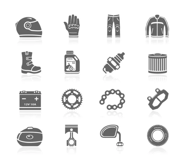 Iconos negros - Equipo de la motocicleta & Accesorios — Vector de stock