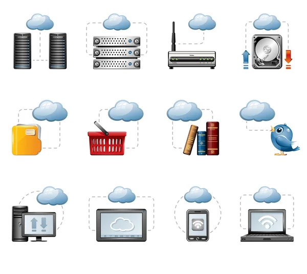 Jeu d'icônes cloud computing — Image vectorielle
