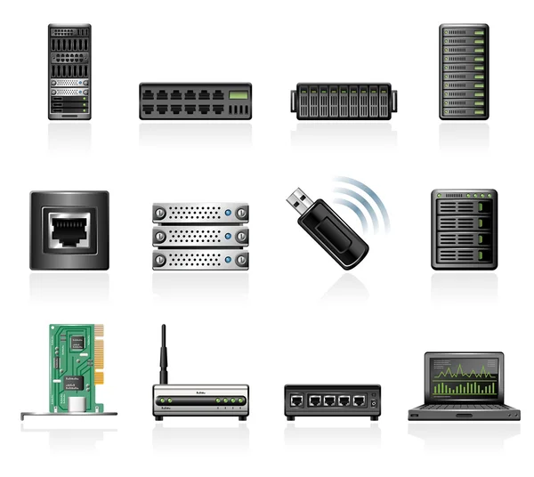 Netzwerk-Hardware-Symbol gesetzt — Stockvektor