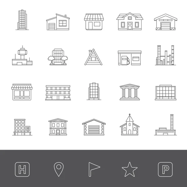 Linje ikoner: byggnader Vektorgrafik