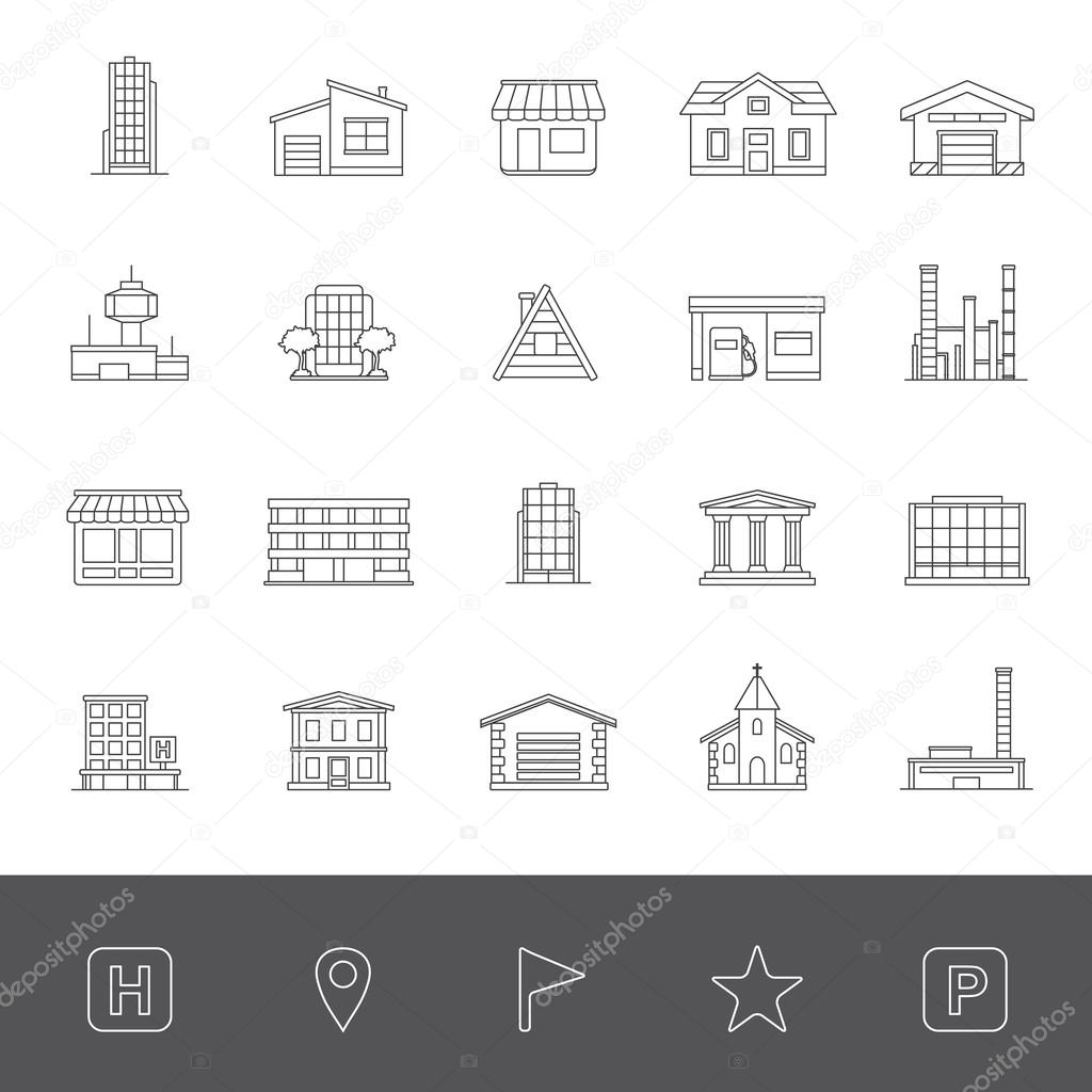 Line icons: Buildings