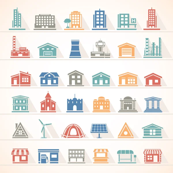 Iconos planos - Edificios — Vector de stock