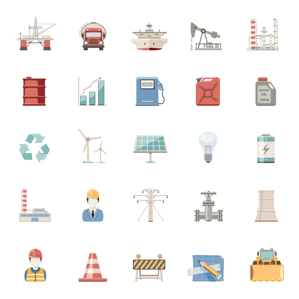 Düz simgeler - sanayi enerji ve İnşaat