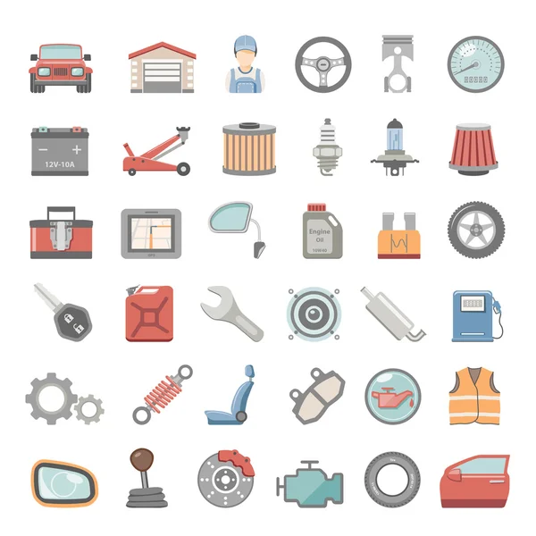 Platte Icons - auto-onderhoud — Stockvector